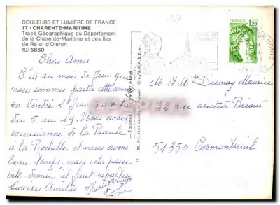 Charente-Maritime — Traçado geográfico das ilhas de Ré e d'Oléron — Éditions Jean-Jaurès-Bacculli — Verso