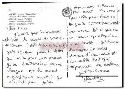 Atenas - Vista da Acrópole — B. Houdas, Editor, n° 155 — Verso