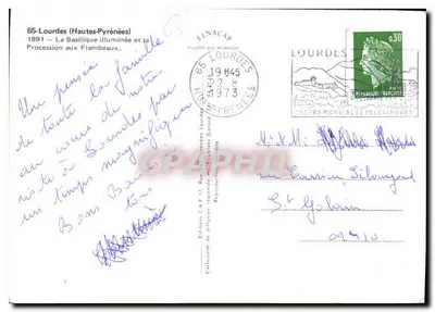 Lourdes — Bazylika oświetlona i procesja z latarniami — Wydawnictwo C.A.P. 1973 — Rewers