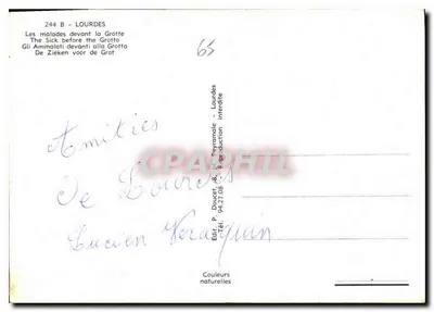 Lourdes — Os doentes diante da Gruta — P. Doucet, n° 244 B — Verso