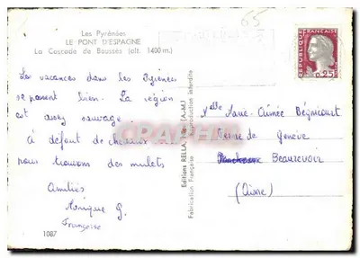 Wodospad Boussès — Pireneje — Wydawnictwo Rella (A-M) nr 1087 — Rewers