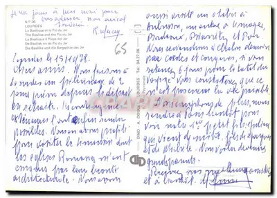 Lourdes — Basílica e o Pic du Jer — editor N° 36 — Verso