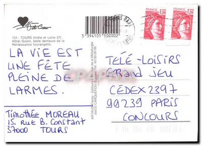 Hôtel Gouin — Hôtel de la Renaissance tourangelle — ARTAUD Frères, wydawcy — Rewers