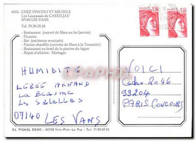 Chez VINCENT et MICHELE — Restaurante e piscina à beira de um lago — Ed. PIGNOL DENIS — Verso