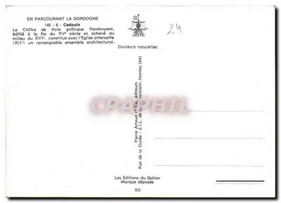 Cloître de Cadouin — wybudowane na końcu XV wieku, ukończone w połowie XVI wieku — Pierre Arnaud & Cie, wydawcy — Rewers