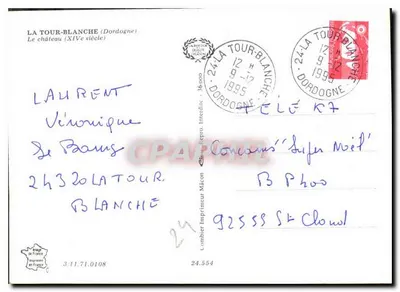 La Tour-Blanche (Dordogne) — El castillo (siglo XIV) — Combiér Imprimeur Macon — Reverso