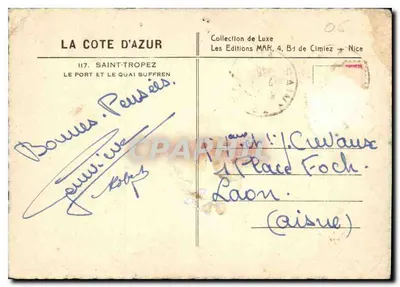 Saint-Tropez — Port i nabrzeże Suffren — Wydawnictwo MAR, 4, B1 de Cimiez + Nice — Rewers