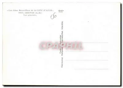 Menton — Ogólny widok — Les Sites Merveilleux de la Côte d'Azur, n°5005 — Rewers