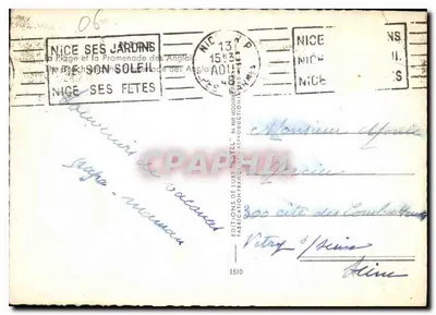 Nice (06) — vue de la Promenade des Anglais et du Casino — Éditeur Estel — Verso