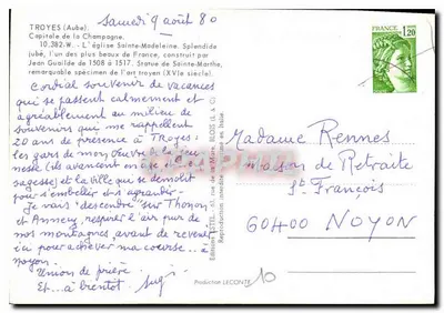 Kościół św. Marthe w Troyes — widok wewnętrzny — Wydawca Etel, nr 10 — Rewers