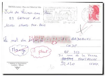 Hôtel de Ville w Troyes — widok placu — Wydawnictwo i Drukarnia Combier / Macon — Rewers