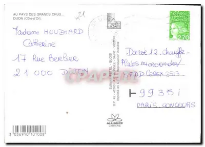 Dijon — widok panoramiczny z statuą, ratuszem, placem i łukiem triumfalnym — Wydawnictwo Estel — Rewers