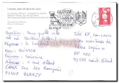 Hospicje w Beaune — Sala dla Chorych — Wydawca: E. Deffontaine — Rewers
