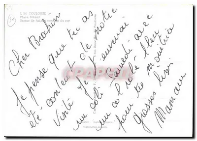 Estátua de Roland — Praça Roland, Toulouse — Carta postal — Verso