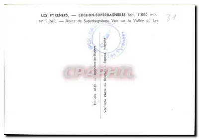 Luchon-Superbagnères — Widok na Dolinę Lysu — Wydawnictwo AUX — N° 2.262 — Rewers