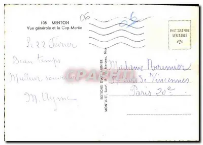 Menton — Ogólny widok i Kap Martin — Wydawnictwo Art Munier, nr 108 — Rewers