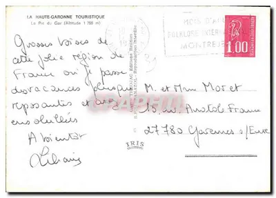 Le Pin du Gar (Altitude 1785 m) — Haute-Garonne — Édition IRIS — Verso