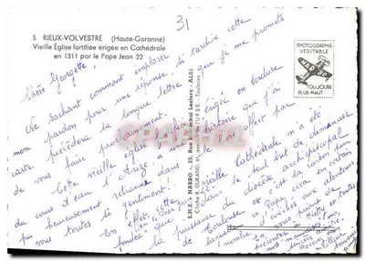 Igreja fortificada de Rieux-Volvestre — Catedral erguida em 1311 pelo Papa João XXII — editor Narbo, n°31 — Verso