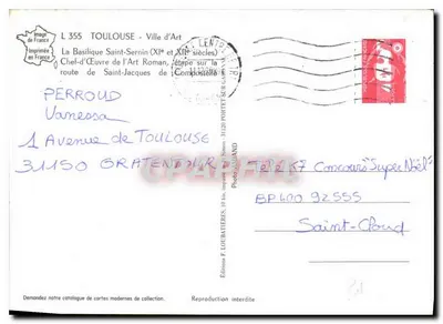 Toulouse — Cattedrale di San Etienne e Torre dell'Orologio — Edizione F. LOUBATIERES — Verso