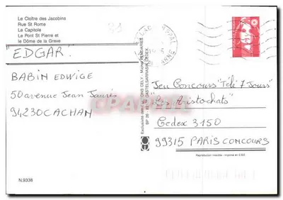 Toulouse — bairros e monumentos — editor Michèle Castelsarrais, n°9338 — Verso