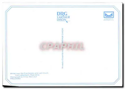 Zima nad Pięcioma Siostrami i jeziorem Dulich — z Letterfearn, Ross-shire — fotografia Finlay MacLeod — DRG Arthur Dixon PRO/24465 — Rewers