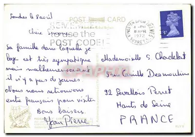 Piccadilly Circus, Londres — vista animada dos anos 1970 — Kardorama Ltd, n° KLV 8 — Verso