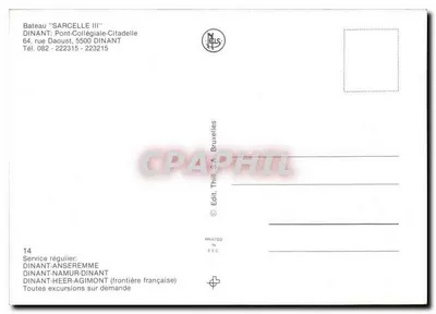 Dinant — Barco 'SARCELLE III' — Edit. Thill S.A. Bruxelas — Verso