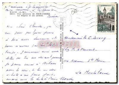 Nowoczesna pocztówka Nice AM Widok z lotu z Nicei Cimiez, hotel Regina i jego ogrody — Rewers