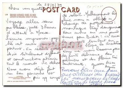 Elefantes decorados no Perahera, Kandy — Sri Lanka — Editor Ceylon Pictorials — Verso