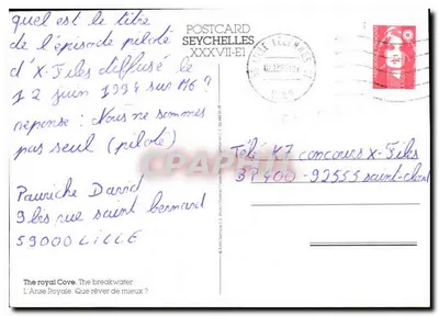 Anse Royale — Seychelles — Carta postal SEYCHELLES XXXVII-E1 — Verso
