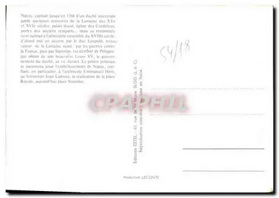 Nancy — Karta pocztowa turystyczna z mapą i zdjęciami — Wydawnictwo ESTEL — Rewers
