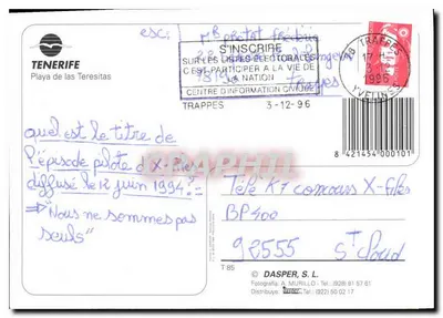 Praia de Playa de las Teresitas — Tenerife — editor DASPER, S. L., n° T 85 — Verso