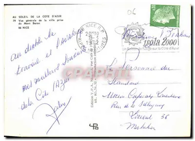 Ogólny widok miasta z Mont Boron — Au Soleil de la Côte d'Azur — Wydawnictwo Y.P.A. Nice — Rewers