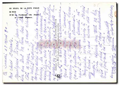 Hotel Negresco — Nice — Edição Y.P.A. n°85 — Verso