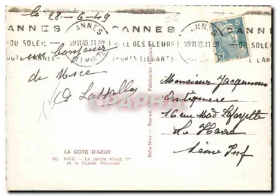 Cannes — Ogród Albert I i Kasyno Miejskie — Rella-Nice — Rewers