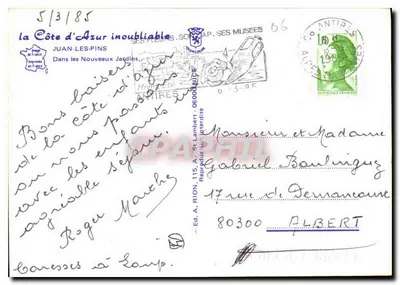 Juan-les-Pins — Fonte com estátua — Ed. A. Rion — Verso