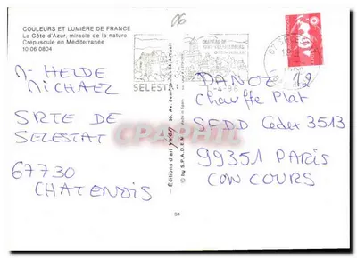Côte d'Azur — zachód słońca nad Morzem Śródziemnym — wydawnictwo Yvon, nr 84 — Rewers