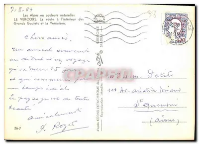As Alpes em cores naturais — LE VERCORS. A estrada dentro dos Grandes Goulets e a Vernaison — Éditions Grenoble SPADEM — Verso