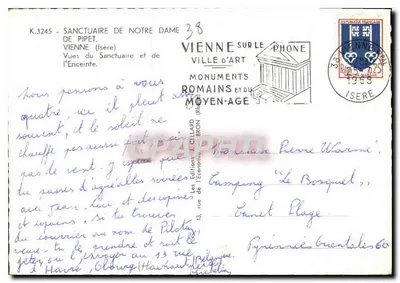 Santuario di Nostra Signora di Pipet — Vienne-sur-Loire (Isère) — Editore L. Cellard, n° K.3245 — Verso