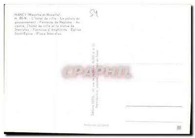 NANCY — vista panorâmica e monumentos — Editor ESTEL, n° 651 — Verso