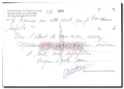 Reflets de la Côte d'Azur — Au pays de la lavande — éditeur IRIS, n° 06.000.73 — Verso