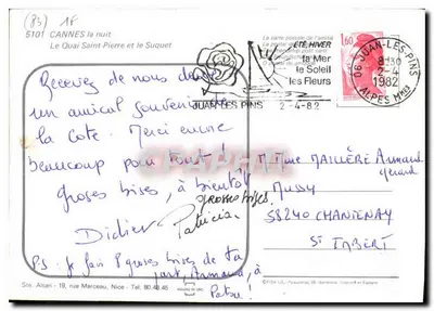 Cannes w nocy — Quai Saint-Pierre i Suquet — Wydawca: Sté. Altari, Nice — Rewers