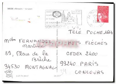 Montagnac — Puerto — Editor: Imprimeur de France, n° 34.157 — Reverso