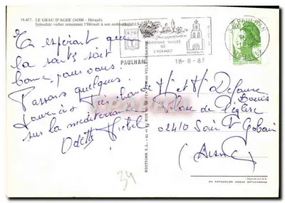 Le Grau d'Agde — Splendyda jacht wspinający się na Hérault w ujściu — Wydawnictwo S.L. DA Fotocolor Entachrome — Rewers
