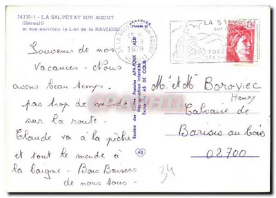 La Salvatat-sur-Agout — Lago da Raviege — Bilhete postal antigo cor AS — Verso