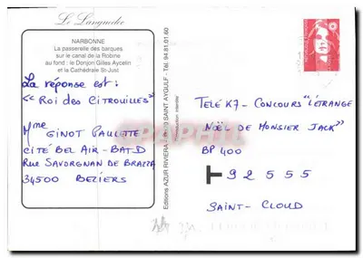 Narbonne — widok kanału Robine z Donjonem Gilles Aycelin i katedrą — Wydawnictwo Le Languedoc — Rewers