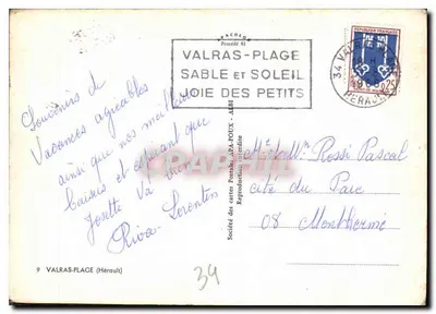 Valras-Plage — vista da cidade, praia e porto — editor AFA-POUX, n°9 — Verso