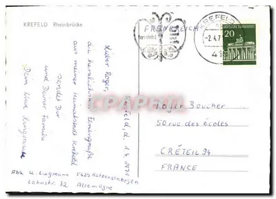 Krefeld — most na Rynie — widok mostu — wydawca nieznany — Rewers