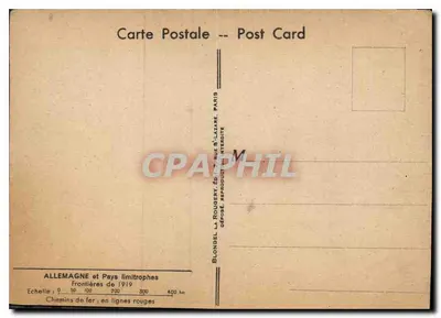 Alemanha e Países Limítrofes — Fronteiras de 1919 — editor Blondel, Paris — Verso