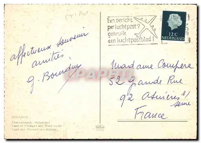 Paisagem holandesa — moinho de vento e flores — editor Kollwitz, n° 905/52 — Verso
